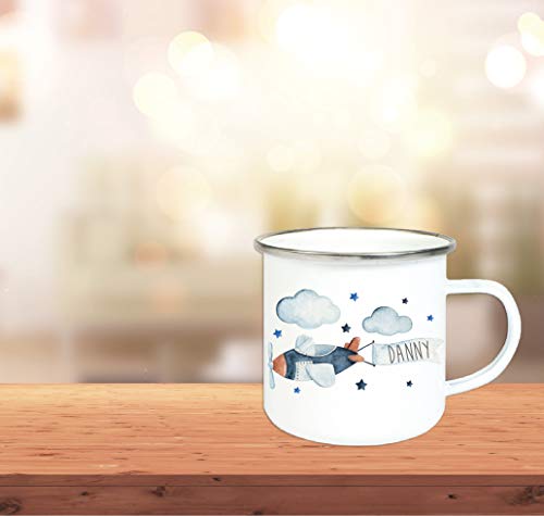 Taza esmaltada para niños con nombre personalizado estampado/taza en diseño vintage con diseño y nombre/taza 8 cm altura 300 ml cantidad de relleno