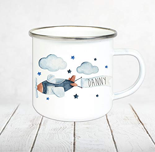 Taza esmaltada para niños con nombre personalizado estampado/taza en diseño vintage con diseño y nombre/taza 8 cm altura 300 ml cantidad de relleno