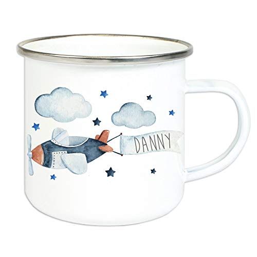 Taza esmaltada para niños con nombre personalizado estampado/taza en diseño vintage con diseño y nombre/taza 8 cm altura 300 ml cantidad de relleno