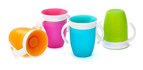 Taza giratoria de aprendizaje para bebé de 360 grados con tapa abatible de doble ASA,a prueba de fugas,Taza de Bebé Antiderrames, Taza de aprendizaje,Antigoteo, Especial para bebés. (Rosa)