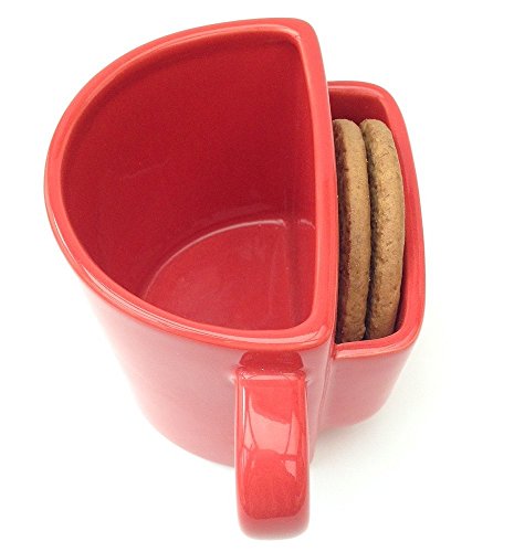 Taza grande de Simply Mugs con bolsillo para galletas, roja