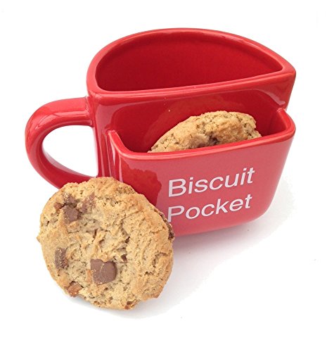 Taza grande de Simply Mugs con bolsillo para galletas, roja