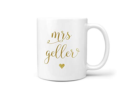 Taza personalizada con texto en inglés "Bride Mrs", color dorado