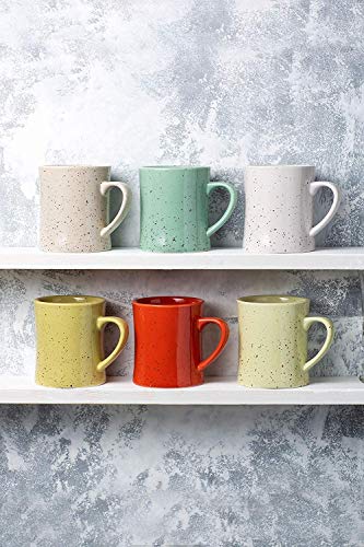 Tazas de Café de Cerámica Vintage - Juego de 6 Tazas de Café Multicolor - Tazas de Cerámica Retro - Seguro para Microondas y Lavavajillas - Tazas Decorativas para Tus Bebidas Favoritas 350ml/Taza