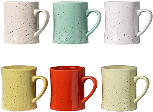 Tazas de Café de Cerámica Vintage - Juego de 6 Tazas de Café Multicolor - Tazas de Cerámica Retro - Seguro para Microondas y Lavavajillas - Tazas Decorativas para Tus Bebidas Favoritas 350ml/Taza