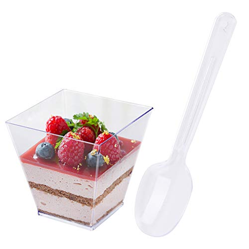 Tazas de postre Tosnail cuadradas de plástico transparente de 103,5 ml, paquete de 80