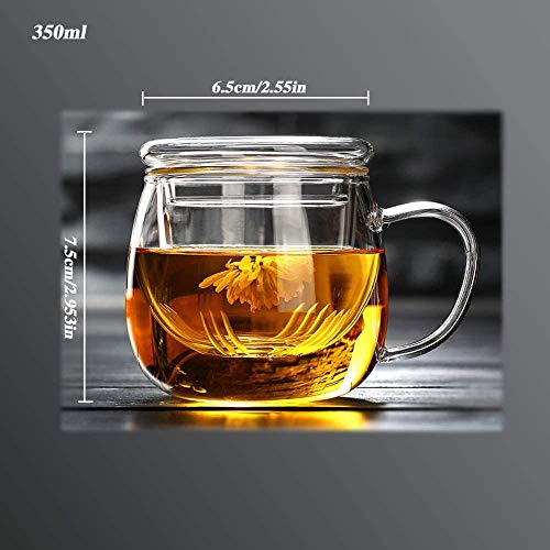 Tazas de Te Taza Cristal Con Infusor, aza de te flores sin plomo de alto silicio con filtro adecuado para té, café, leche, (350 ml)