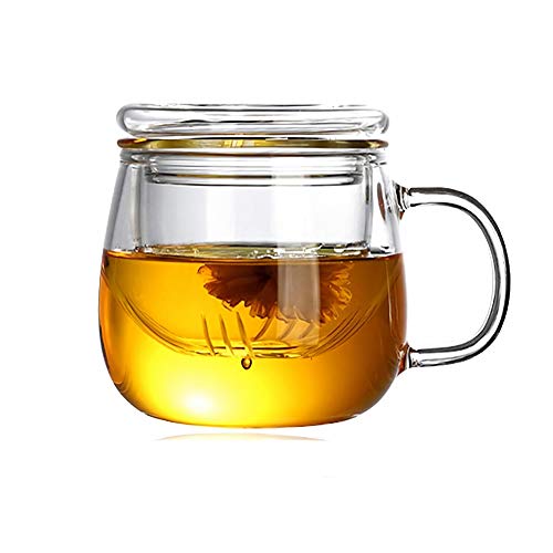 Tazas de Te Taza Cristal Con Infusor, aza de te flores sin plomo de alto silicio con filtro adecuado para té, café, leche, (350 ml)