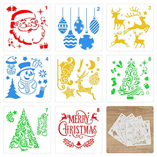 TAZEMAT 30 Hojas Navidad Plantillas para Pintar Plantilla Navideña para Manualidades DIY Artesanía Sténcil para Dibujar Papá Noel Árbol de Navidad sobre Papel Ventana Madera Reutilizable 13 × 13cm