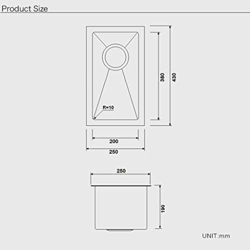 Tazón de Fuente único de Acero Inoxidable Cuadrado Barra del Fregadero de la Cocina Único Canal Mesa Lavamanos Pequeño Lavabo pequeño Fregaderos de un seno 11.21