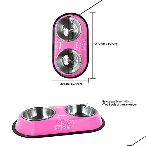 Tazones de Fuente de Acero Inoxidable de Alto Grado, patrón de Dibujos Animados de Fondo Antideslizante Abajo Tazones de Mascotas de Doble tazón, diámetro del tazón de Fuente: 14 cm, tamaño: L