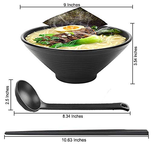 Tazones de sopa 4 juegos (12 piezas) Juego grande de tazón de ramen japonés, viene con cuchara y palillos, melamina de calidad de restaurante, para fideos, Pho, fideos, Udon, tailandés, vajilla china