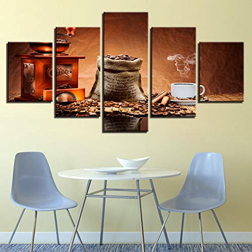 TBDZPS 5 pannelli Decorazioni per La Casa Moderne Immagini Su Tela Stampe HD Chicchi Di Caffè Pittura Caffè Tazza Di Aroma Poster Ristorante Wall Art