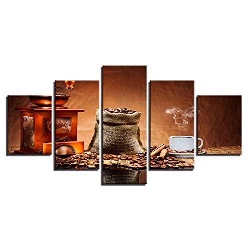 TBDZPS 5 pannelli Decorazioni per La Casa Moderne Immagini Su Tela Stampe HD Chicchi Di Caffè Pittura Caffè Tazza Di Aroma Poster Ristorante Wall Art