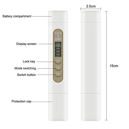 TDS portátil Prueba de penetración digital Calidad del Agua Prueba de penetración de conductividad Prueba de penetración Rango: 0-9990ppm, Precisión: +/- 2% F.S Multímetro Digital Tester