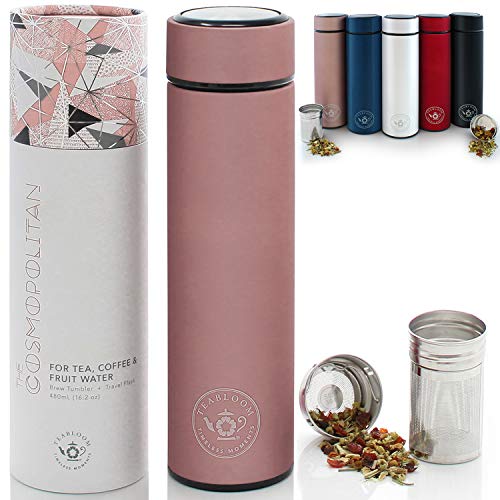 Teabloom Vaso De Bebidas Multiusos - 480 Ml/Botella De Agua Con Aislamiento De Metal Cepillado - Vaso De Té - Botella De Viaje - Máquina Para Hacer Cerveza Fría - Disponible En 5 Colores