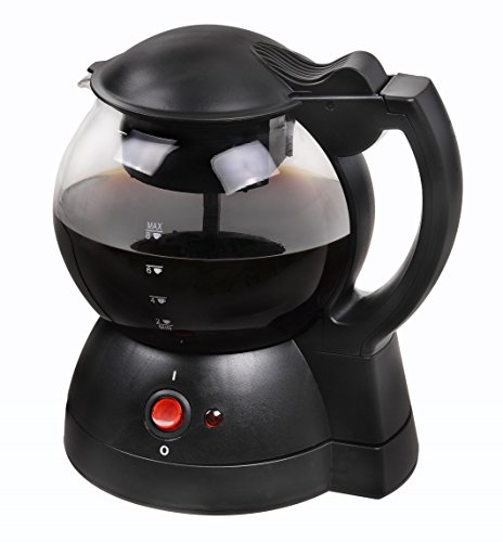 Team Kalorik Tetera y cafetera sin cables con capacidad de 1 L, Jarra de vidrio de forma redonda, 600 W, Negro, TKG TKB 1023 N