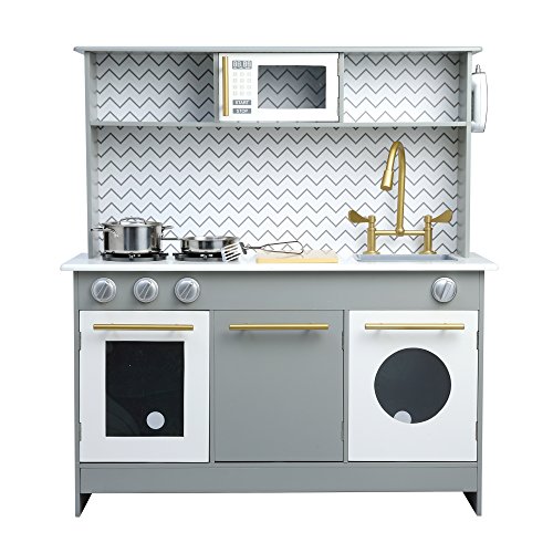 Teamson Kids- Berlin Cocina de Juguete de Madera, Color Gris Blanco (TD-12681A)