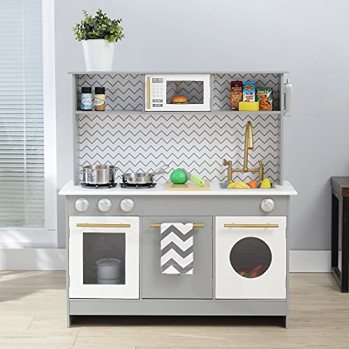 Teamson Kids- Berlin Cocina de Juguete de Madera, Color Gris Blanco (TD-12681A)