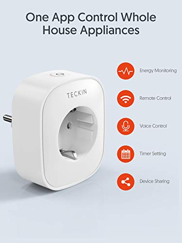 TECKIN Enchufe Inteligente, 16A 3680W Enchufe WiFi Con Monitor de Energía, Compatible con Alexa & Google Home, Enchufe con Control Remoto y Función de Temporizado, Enchufes Inteligentes 2 Packs