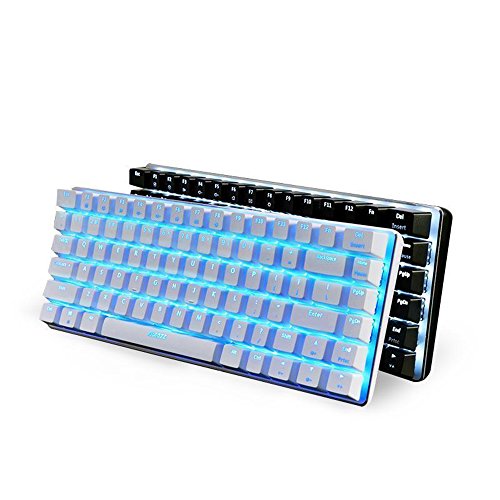 Teclado mecánico AK33 de Lexon tech, teclado para juegos con cable USB con retroiluminación LED azul, teclado compactos de 82 teclas, interruptores azul , mecanógrafos y jugadores de juegos (blanco)