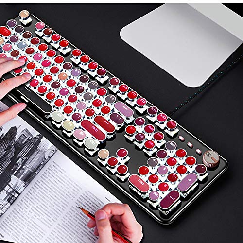 Teclado Mecánico Para Juegos, Teclado De Lápiz Labial Con Cable Usb Con Teclas Redondas Retro Punk Y 26 Retroiluminación Led Blanca, Ergonómico, Anti-Fantasma, Compatible Con Pc, Computadora, Computad