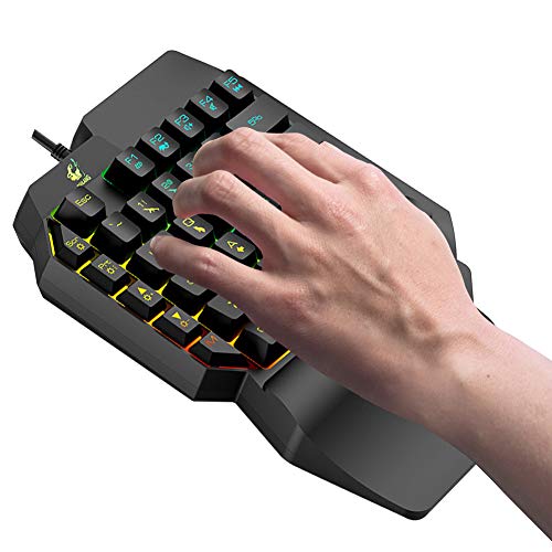 Teclado y ratón para juegos de una mano, versión de 41 teclas, con cable mecánico, retroiluminación arco iris, soporte para reposamuñecas, ratón USB con cable para juegos