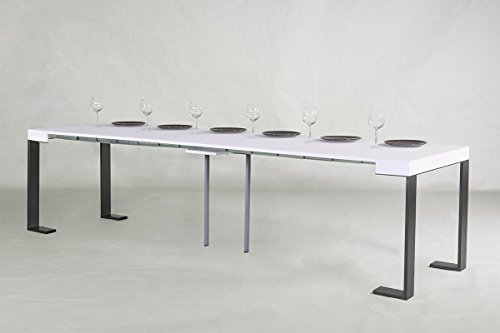Tecno - Mesa/consola extensible fabricada en Italia, color roble natural y estructura gris antracita, 14 comensales, 3 metros