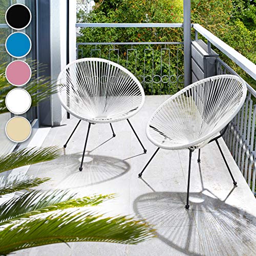 TecTake 800729 - Set 2X Sillas Acapulco, Sillones de Relax, Estilo Retro, Estructura de Acero, Ideal Patio Jardín Exterior Interior (Blanco | No. 403303)