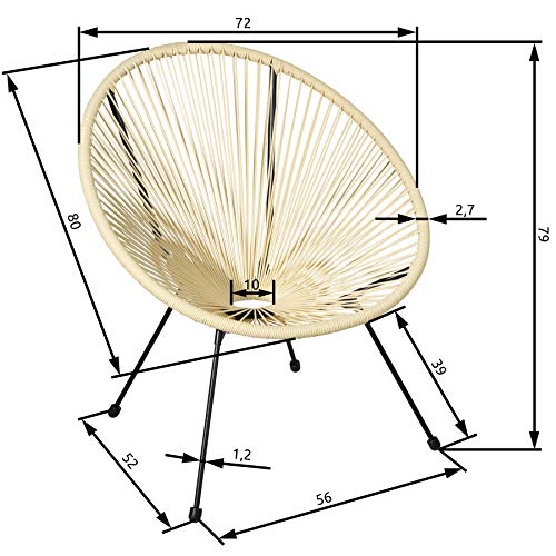 TecTake 800730 Set de 2X Sillas con Mesa, Sillas Redondas Acapulco, Estructura de Acero, Estilo Retro, Muebles Exterior Jardín Patio Terraza -Disponible en Diversos Colores (Beige | No. 403310)