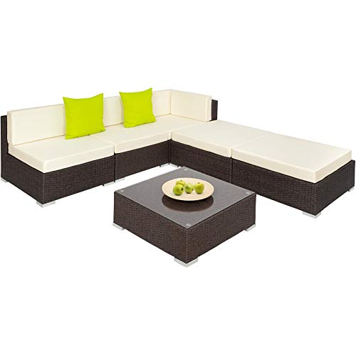 TecTake Aluminio POLIRATÁN Conjunto TRESILLO Muebles DE RATÁN Conjunto para JARDÍN Incl. Fijaciones (MARRÓN Antiguo | No. 401813)