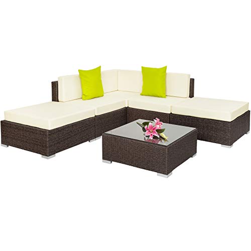 TecTake Aluminio POLIRATÁN Conjunto TRESILLO Muebles DE RATÁN Conjunto para JARDÍN Incl. Fijaciones (MARRÓN Antiguo | No. 401813)