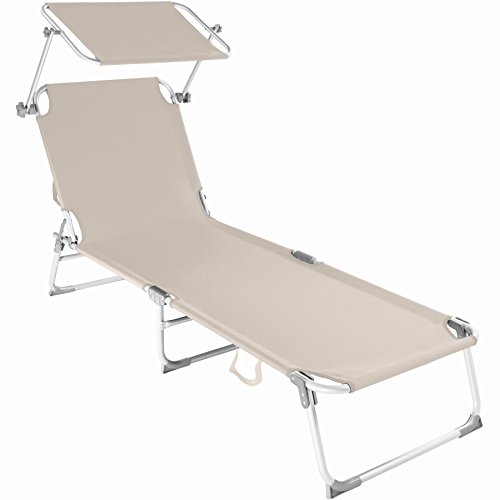 TecTake CAMA HAMACA TUMBONA ALUMINIO PLEGABLE CON PARASOL - disponible en diferentes colores y cantidades - (Beige | no. 401428)