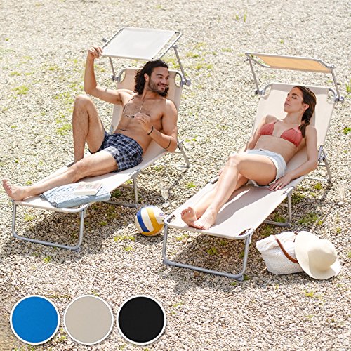 TecTake Conjunto de 2 Cama Hamaca Tumbona Aluminio Plegable con Parasol (Azul | no. 401553)