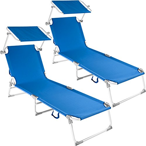 TecTake Conjunto de 2 Cama Hamaca Tumbona Aluminio Plegable con Parasol (Azul | no. 401553)