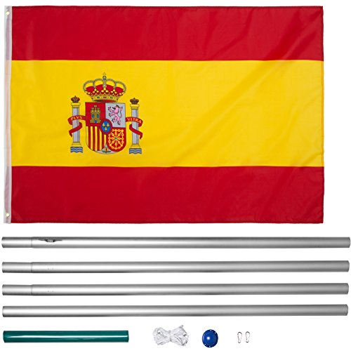 TecTake Mástil para bandera 6,25 m con bandera y cuerda palo asta aluminio - varios modelos - (España | no. 402848)