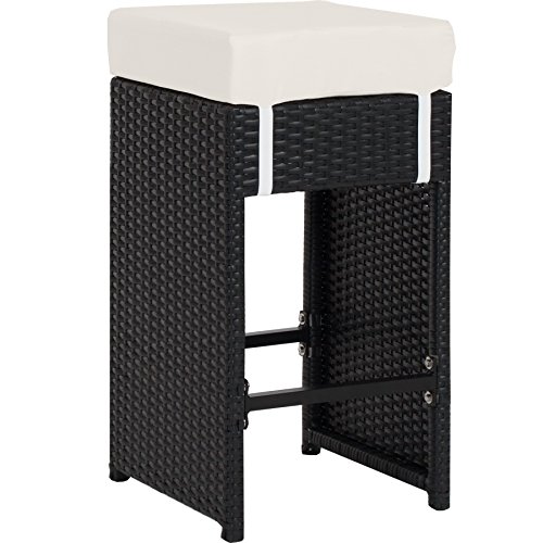 TecTake Poliratán Aluminio Conjunto Barra de Bar y 6 taburetes para jardin de Ratán + Set de fundas intercambiables + Funda completa - disponible en diferentes colores - (Negro | No. 401181)