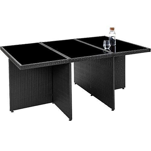 TecTake Poly ratán aluminio sintético muebles de jardín comedor juego 6+4+1 + funda completa + set de fundas intercambiables, tornillos de acero inoxidable - disponible en diferentes colores - (Negro)