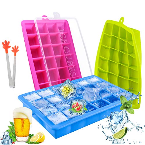 TedGem Bandejas para Hielo Silicona, Juego de 3 cubiteras, Alimentos Grado Silicona moldes sin BPA, cuadrados pequeños Caja de Hielo para Agua, Cóctel y Otras Bebidas