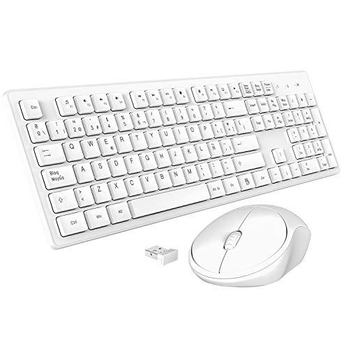 TedGem Teclado y Raton Inalambrico Español, 2.4G Teclado Inalambrico USB Teclado Raton Inalambrico PC Ergonómico Teclado Inalambrico PC con 105 Tecla para Windows 7/8/10/2000 / XP/Vista(Blanco)