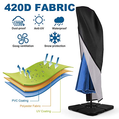 TEEHON Funda de Protección para Sombrilla, Funda Parasol con Barra Telescópica, Cubierta de Sombrilla 420D Oxford Resistente al Desgarro y Impermeable con Cremallera, Cordón y Bolsa de Almacenamiento