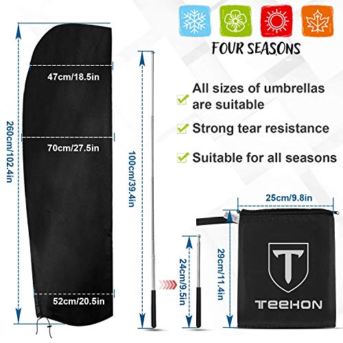 TEEHON Funda de Protección para Sombrilla, Funda Parasol con Barra Telescópica, Cubierta de Sombrilla 420D Oxford Resistente al Desgarro y Impermeable con Cremallera, Cordón y Bolsa de Almacenamiento