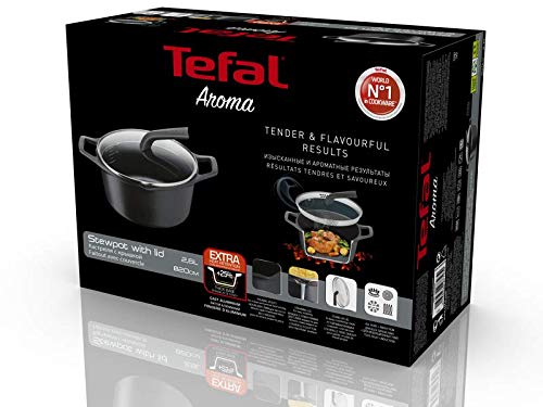 Tefal Aroma - Cacerola de 20 cm aluminio fundido y tapa, antiadherente titanio, con picos vertedores y asa auxiliar, apta para todo tipo de fuegos incluso inducción y horno