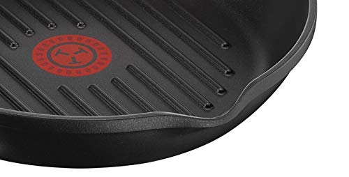 Tefal Aroma - Grill de aluminio fundido 26 cm, recubrimiento titanio antiadherente y thermosport, aptas para todo tipo de cocinas, base gruesa adecuada para inducción, picos vertedores y asas de apoyo