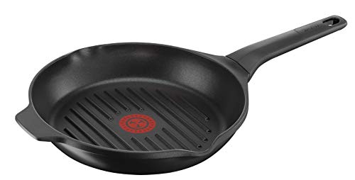 Tefal Aroma - Grill de aluminio fundido 26 cm, recubrimiento titanio antiadherente y thermosport, aptas para todo tipo de cocinas, base gruesa adecuada para inducción, picos vertedores y asas de apoyo