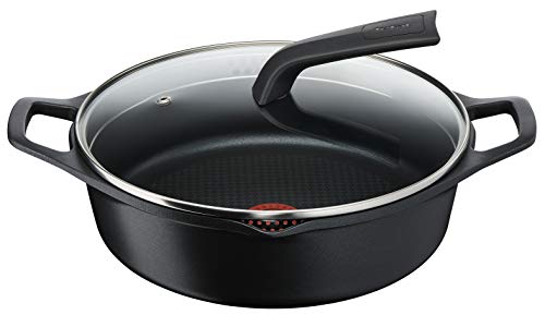 Tefal Aroma - Olla de 28 cm aluminio fundido y tapa, antiadherente revestimiento de titanio, con picos vertedores, apta para todo tipo de fuegos incluso inducción