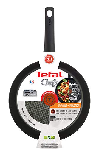 Tefal Chef Set 2 Sartenes 22/28cm antiadherente, apta para todas las cocinas incluida inducción, hasta175° C, Aluminio, Thermo-Spot, Steel, negro