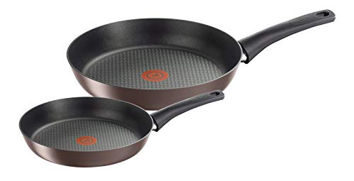 Tefal Chef Set 2 Sartenes 22/28cm antiadherente, apta para todas las cocinas incluida inducción, hasta175° C, Aluminio, Thermo-Spot, Steel, negro