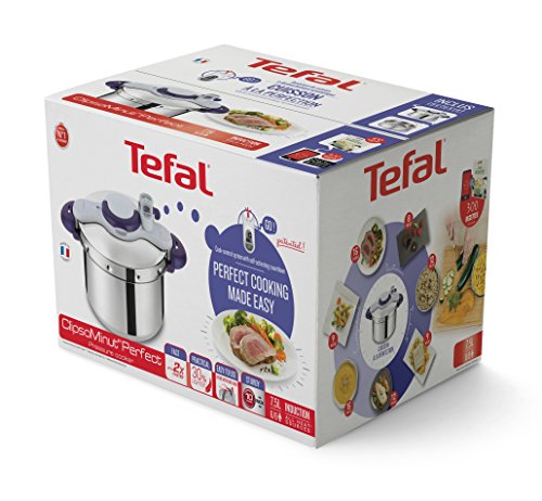 Tefal Clipso Minut Perfect - Olla a Presión de 6 L de Acero Inoxidable Roja con 5 Sistemas de Seguridad y Cierre Fácil Con Una Sola Mano con Cestillo Vapor Integrado,y Diámetro de 22 cm