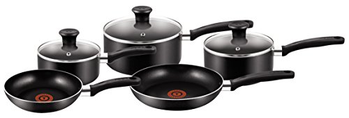 Tefal Delight Batería de Cocina, Aluminio, Negro, 5 Piezas, 5 Unidades